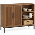 Credenza rettangolare 120 x 40 x 100 cm in MDF effetto noce con ante scanalate e ripiani aperti