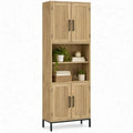 Mobile contenitore alto effetto rovere naturale e nero con 4 ante e ripiani a giorno, 80 x 40 x 180 cm
