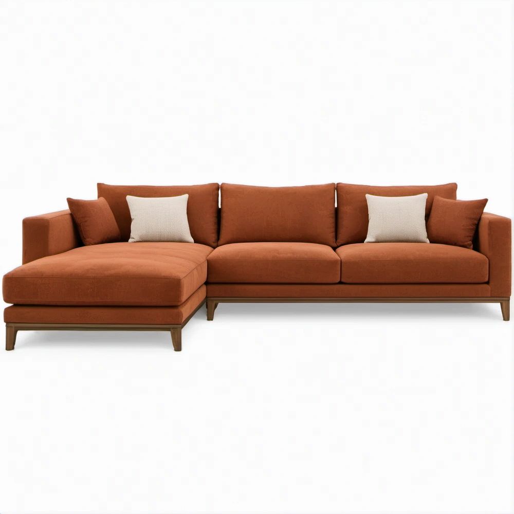 Divano angolare sinistro 3 posti color terracotta in poliestere, 280 x 160 x 85 cm