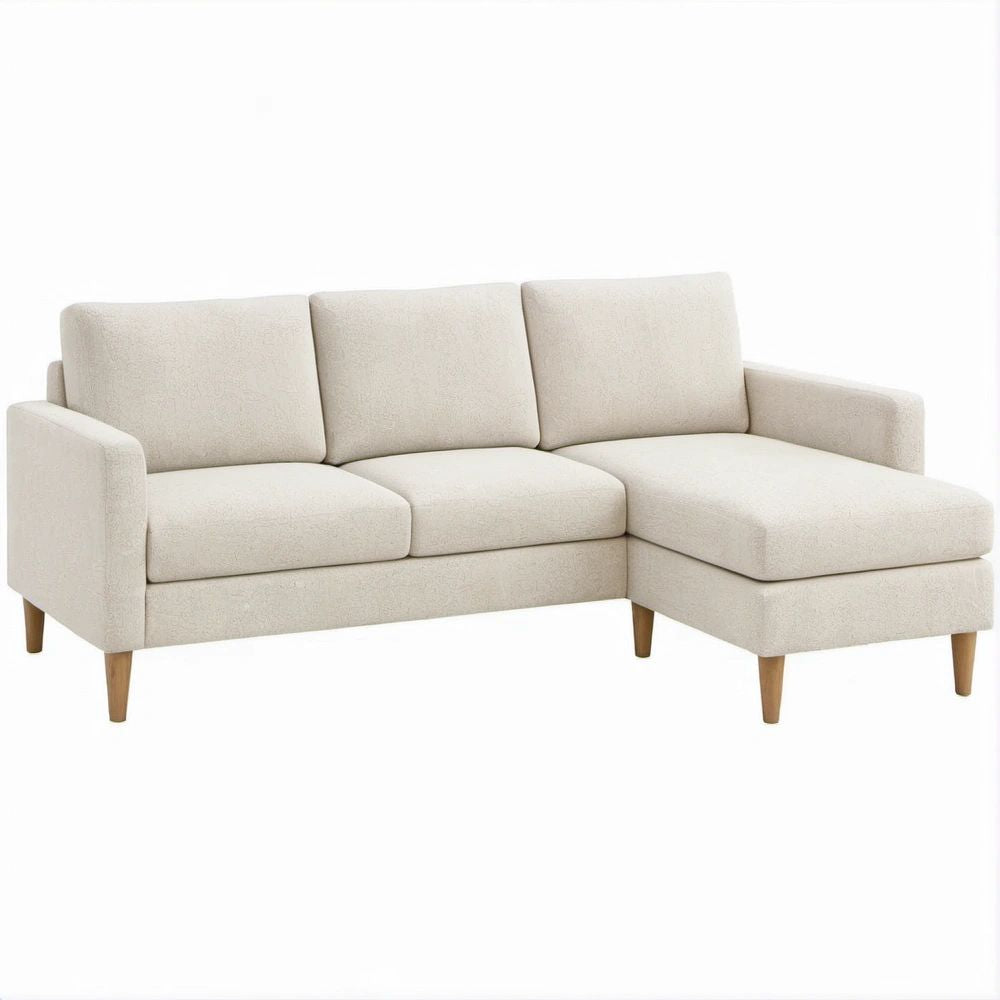 Divano angolare a 3 posti con chaise longue destra beige, 220 x 145 x 85 cm