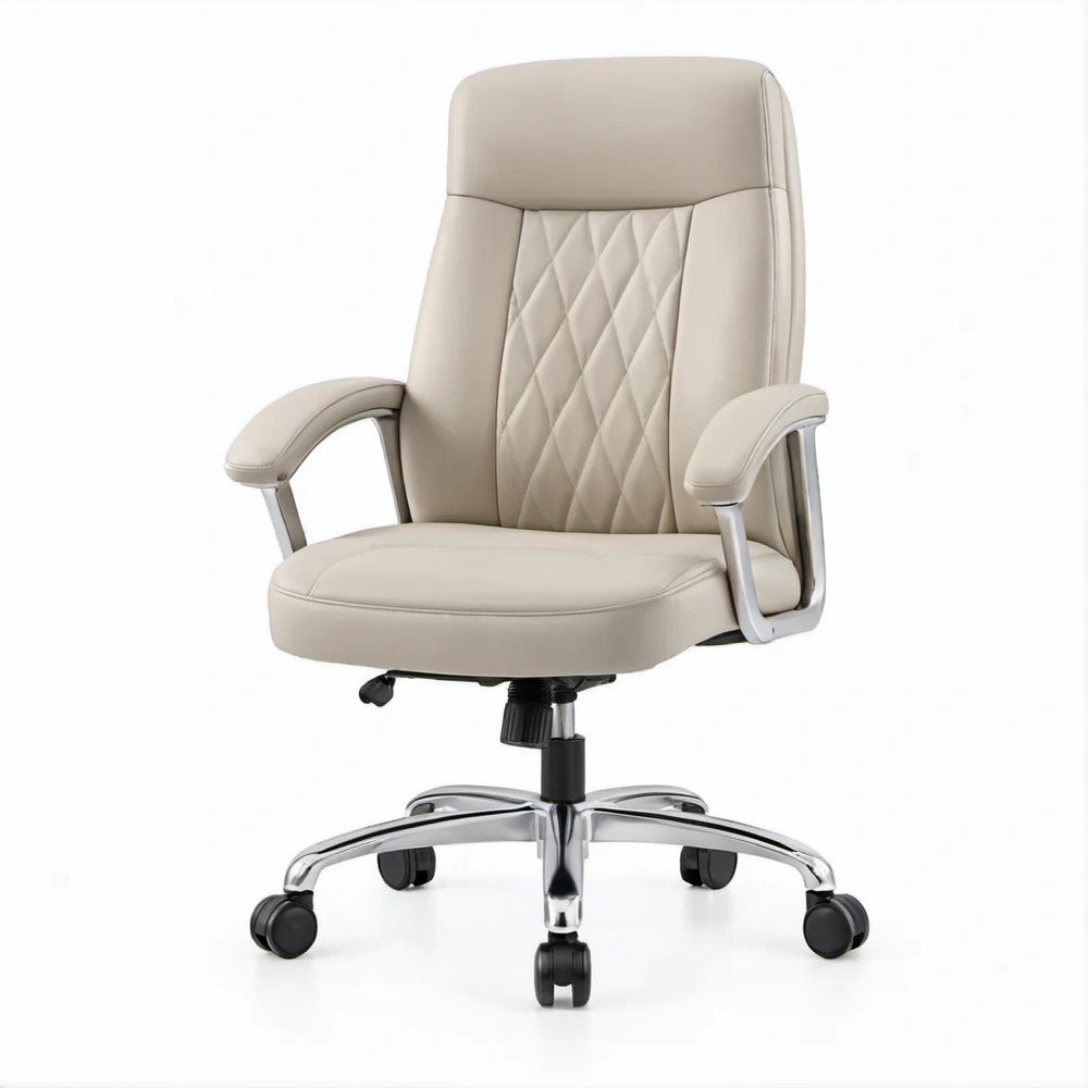 Sedia da ufficio direzionale beige in pelle sintetica PU con schienale alto, 65 x 65 x 112-122 cm