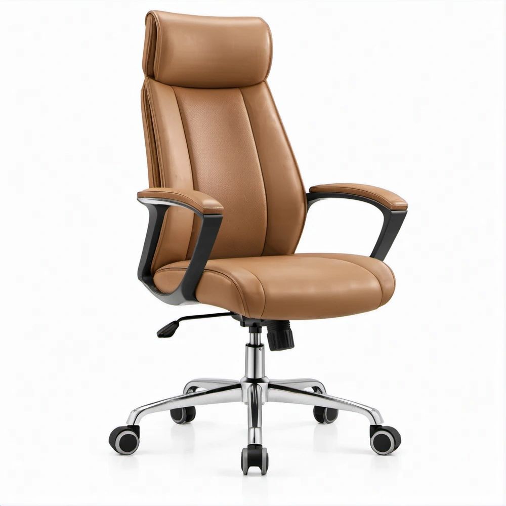 Sedia direzionale girevole in pelle sintetica PU Marrone con poggiatesta, 66 x 68 x 118-128 cm