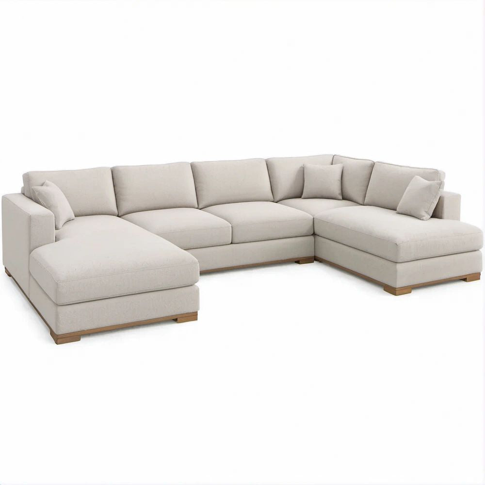 Divano angolare a U 6 posti beige con due chaise longue 350 x 220 x 85 cm