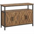 Credenza rustica a 4 ante in legno e acciaio, 120 x 40 x 100 cm, Marrone rustico/Nero