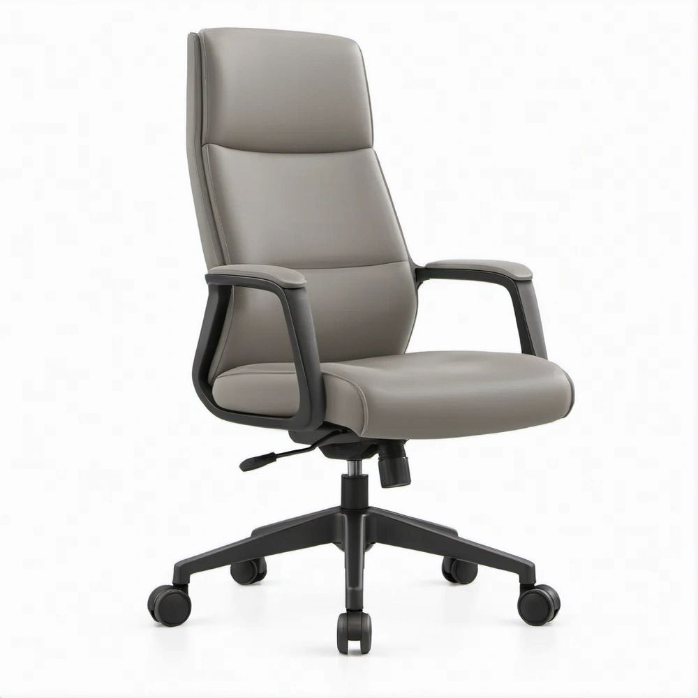 Sedia direzionale girevole in PU grigio tortora e nero, 64 x 64 x 112-122 cm