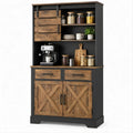 Credenza alta rustico industriale Marrone/Nero 90 x 40 x 180 cm con anta scorrevole, 2 cassetti e 2 ante