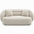 Divano 2 posti arrotondato in tessuto bouclé crema con cuscini, 170 x 90 x 75 cm