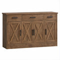 Credenza rustica in effetto rovere marrone e nero, 152 x 45 x 91 cm, 4 ante e 3 cassetti