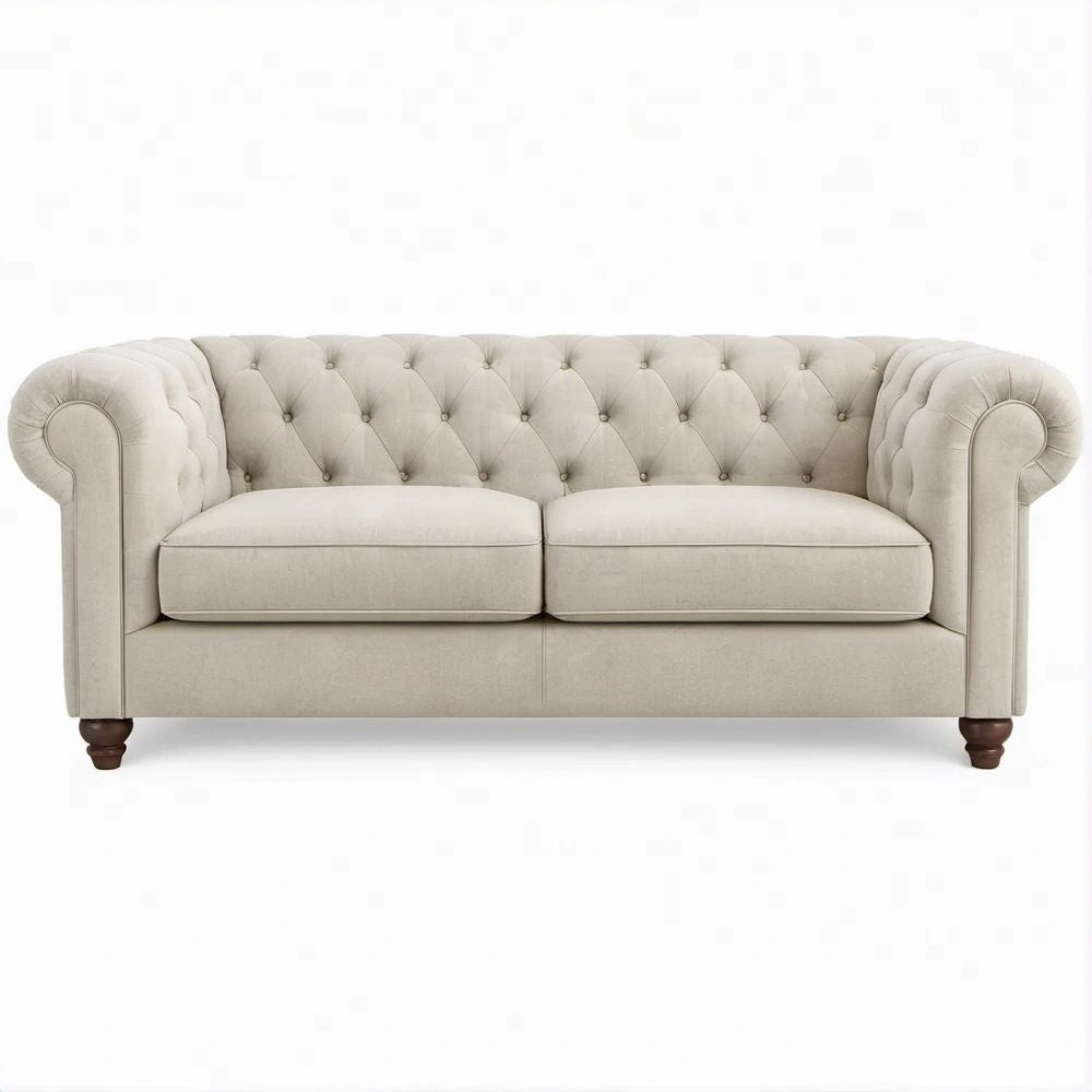 Divano Chesterfield 2 Posti Beige Crema in Poliestere, 180 x 90 x 78 cm
