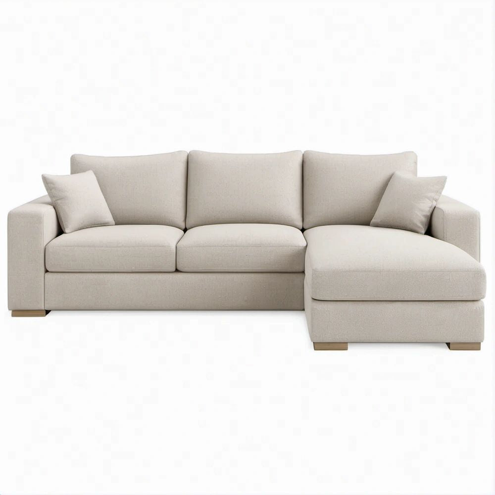Divano angolare 3 posti con chaise longue destra Beige in poliestere, 245 x 160 x 85 cm