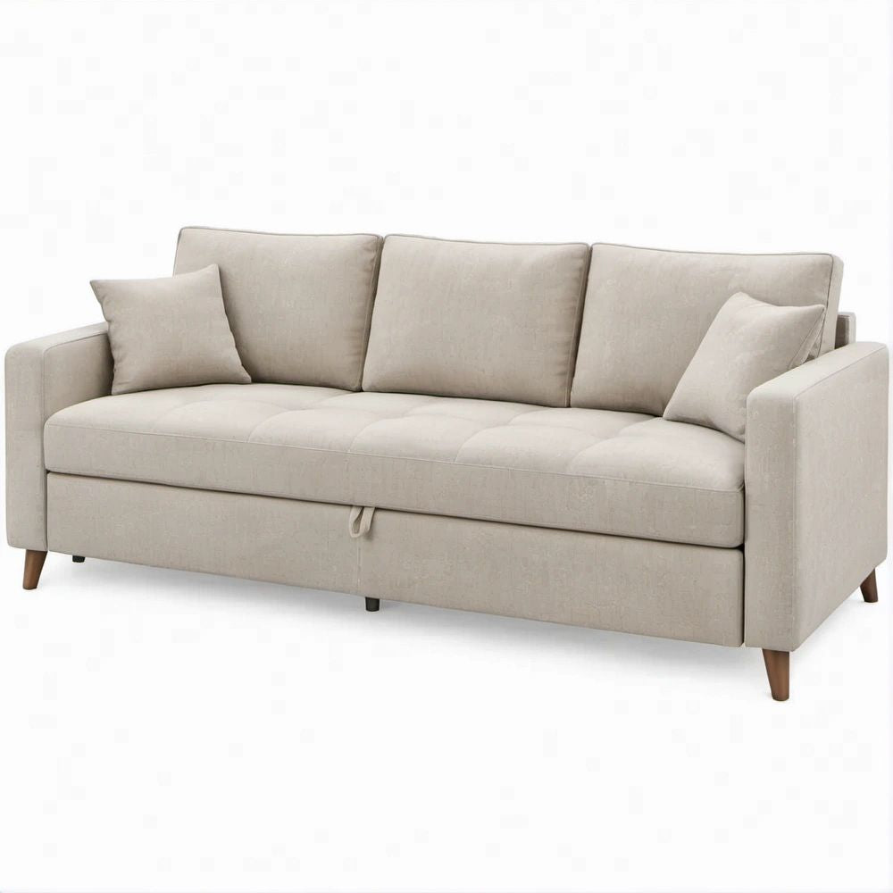 Divano letto 3 posti beige in poliestere 218 x 89 x 86 cm