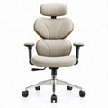 Sedia ergonomica beige con poggiatesta, braccioli e base girevole 68 x 68 x 118-128 cm