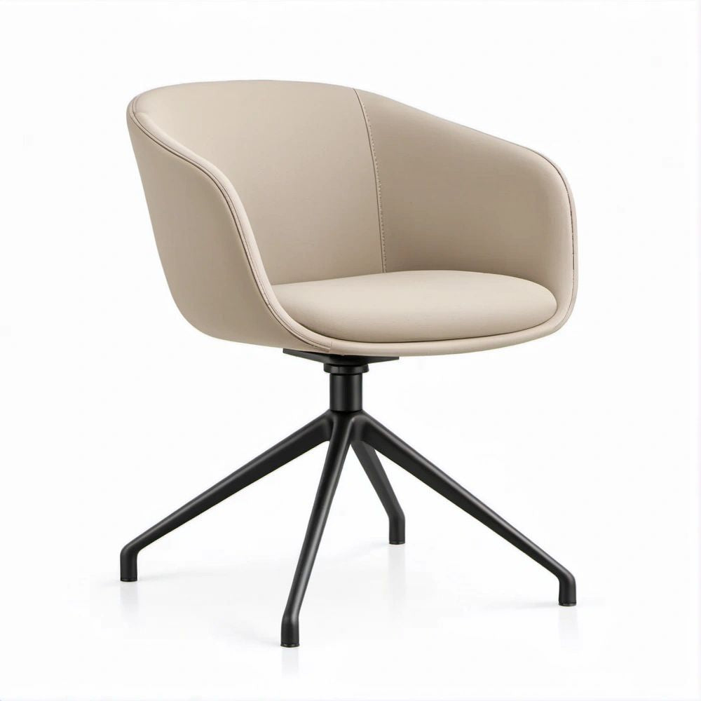 Poltroncina girevole beige e nera in similpelle PU con base a 4 razze, 62 x 60 x 82 cm