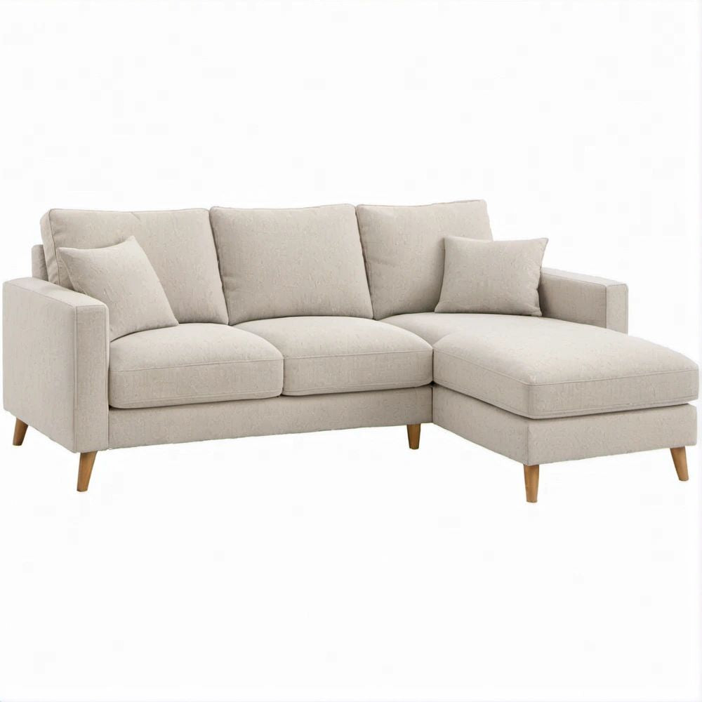 Divano angolare 3 posti con chaise longue destra beige, 220 x 145 x 85 cm