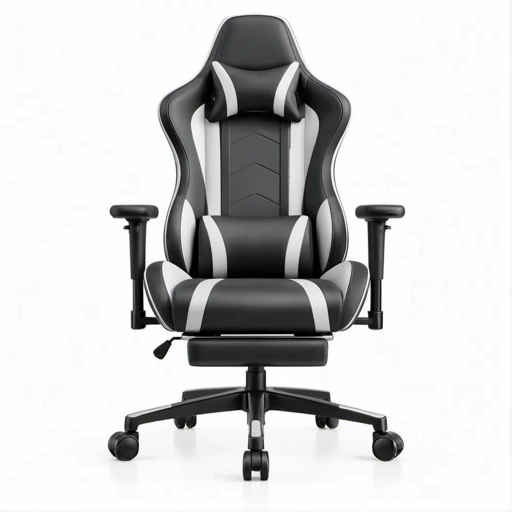 Sedia gaming ergonomica reclinabile Nero/Bianco con poggiapiedi, 66 x 66 x 118-128 cm