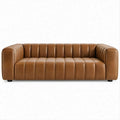 Divano lineare a 3 posti in pelle sintetica PU cognac, 218 x 90 x 73 cm