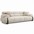 Divano lineare 3 posti in bouclé beige con piedini marrone scuro, 230 x 95 x 90 cm