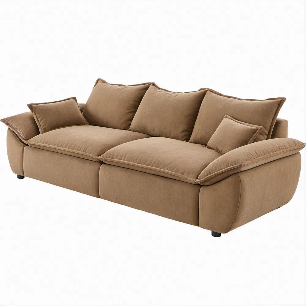 Divano lineare 3 posti marrone in velluto di poliestere, 240 x 105 x 88 cm